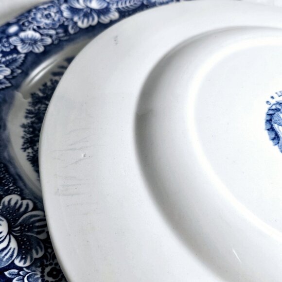 3 Liberty Blue Independence Hall Dinner Plates 10" Staffordshire England Ironsto - Picture 12 of 16